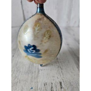 Vintage Germany blue glitter teardrop flower ornament Xmas tree